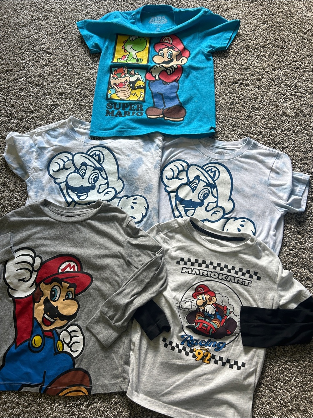 Nintendo Super Mario & Mario Kart Kids Graphic Tee Bundle - Blue, Gray, White